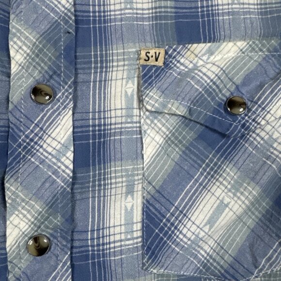 Salt Valley Western Cowboy Pearl Snap Blue Plaid Long Sleeve Shirt Size Small - Picture 3 of 7